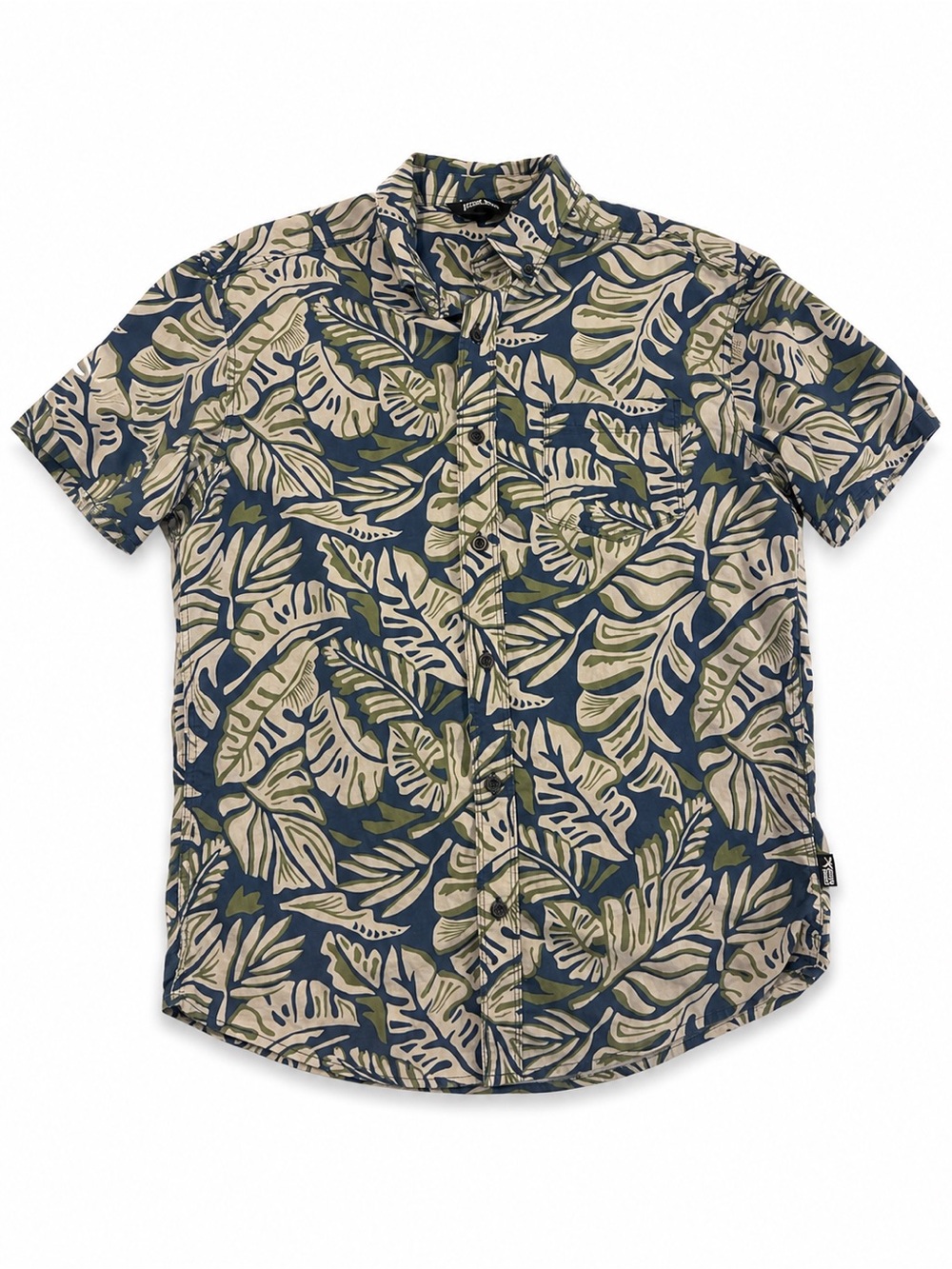 Eddie Bauer Short-Sleeve Leaf Print Button-Down - Navy, Olive & Cream
